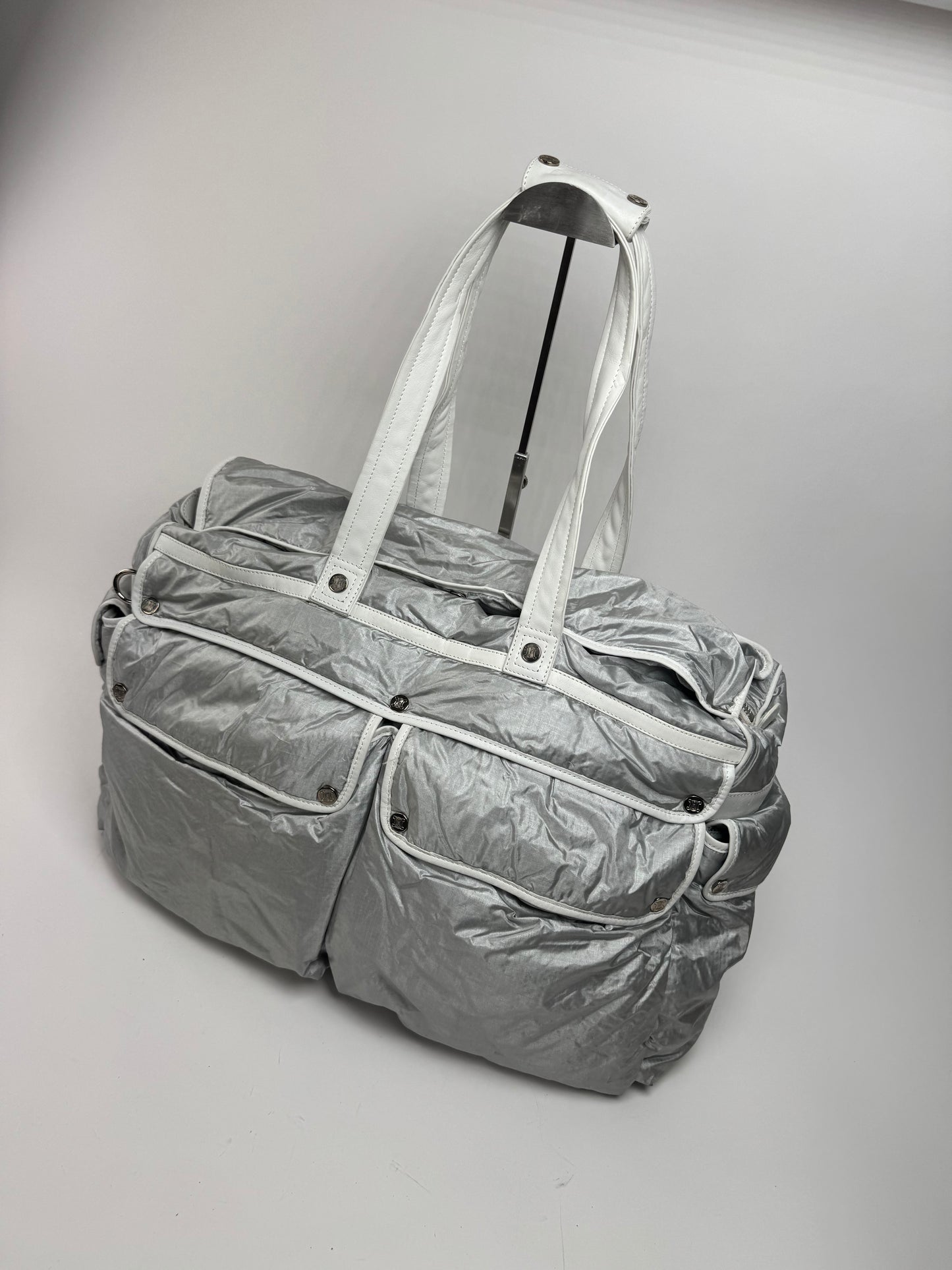 Vintage Celine Paris Puffer duffel bag silver white