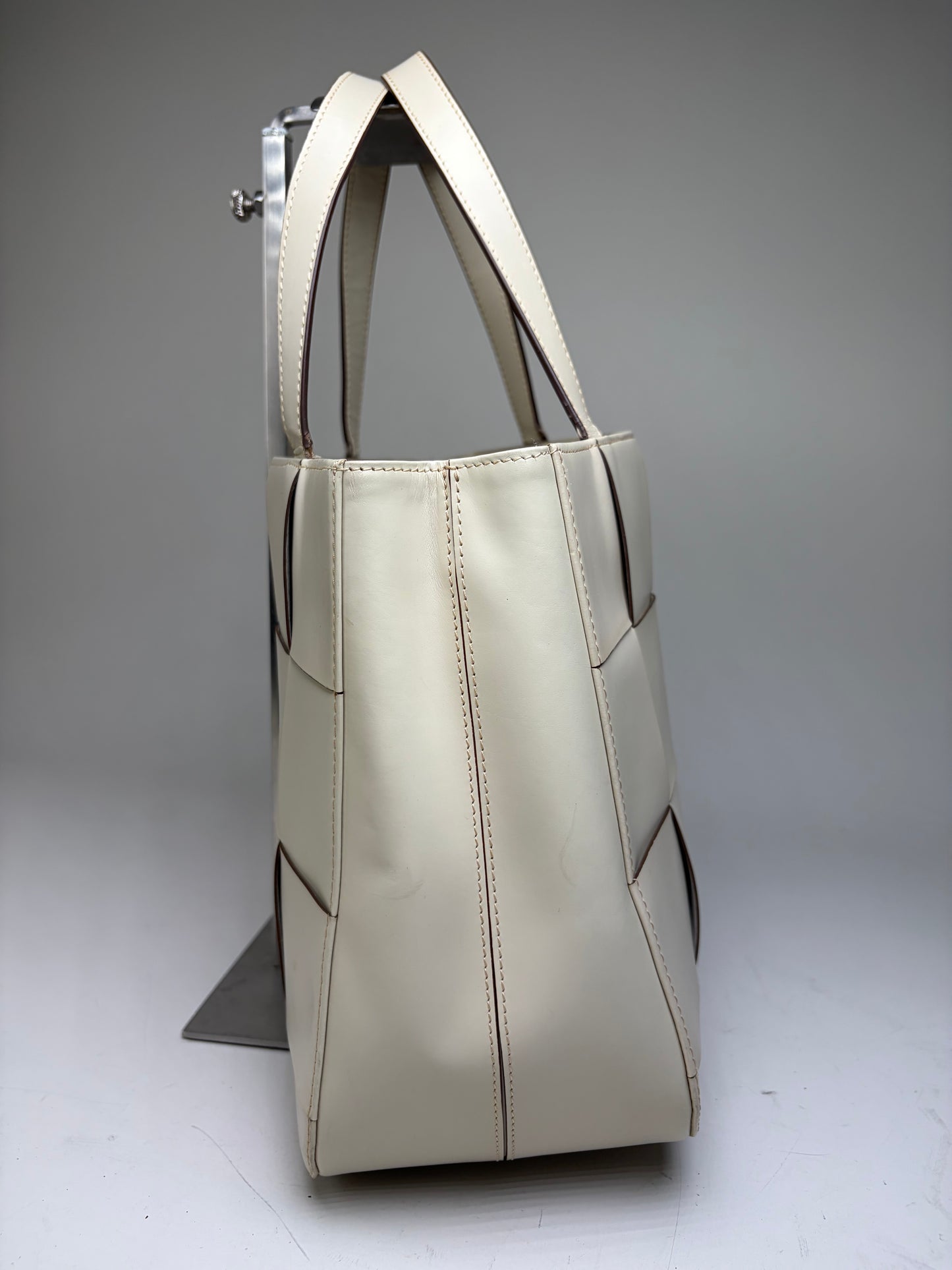 Vintage Issey Miyake Structured Leather Tote Cream