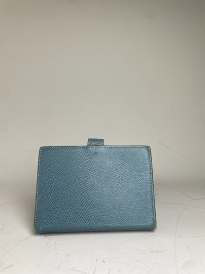 Vintage Loewe Leather Wallet Teal Gold Snap Early 2000s