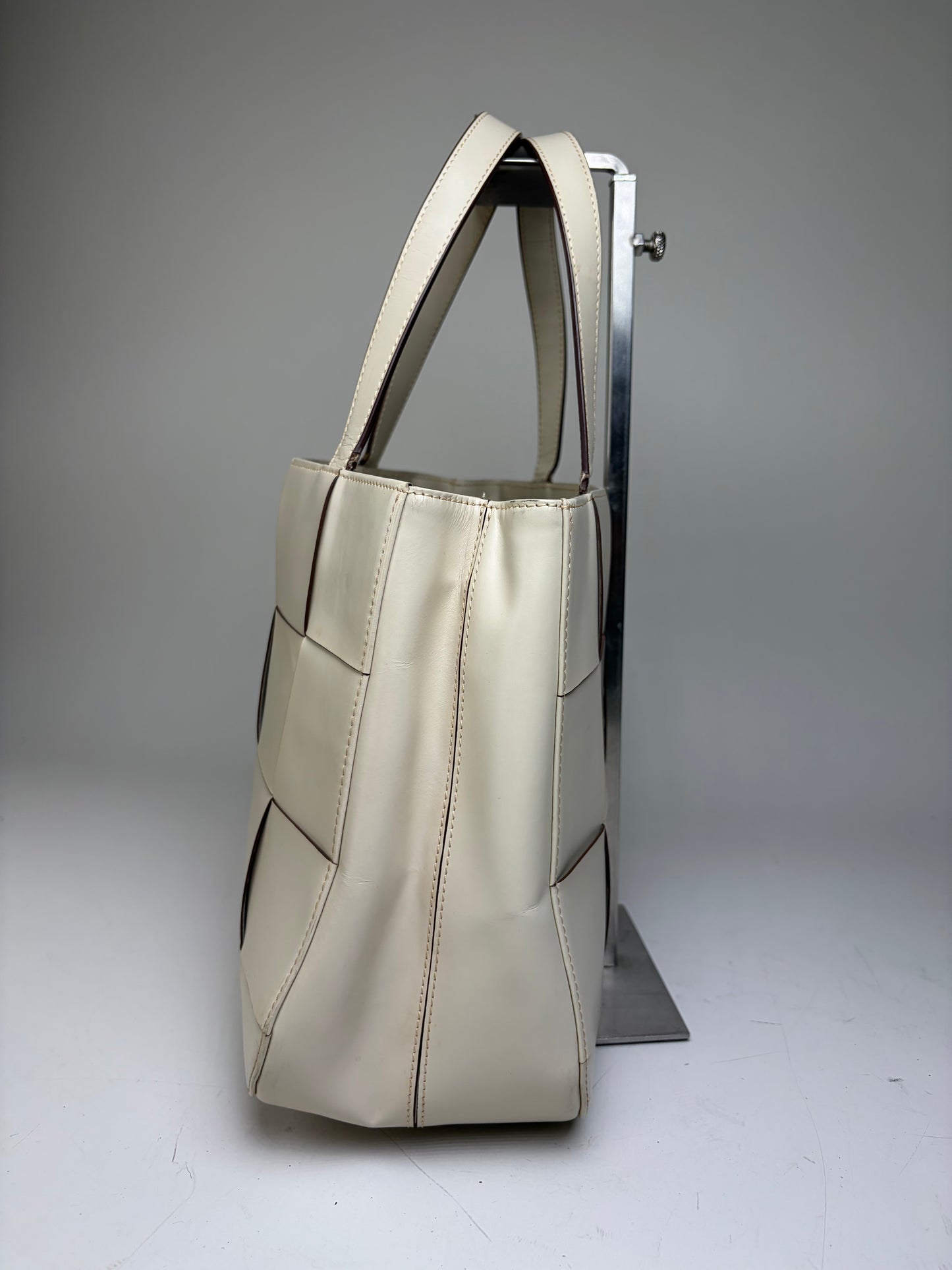 Vintage Issey Miyake Structured Leather Tote Cream