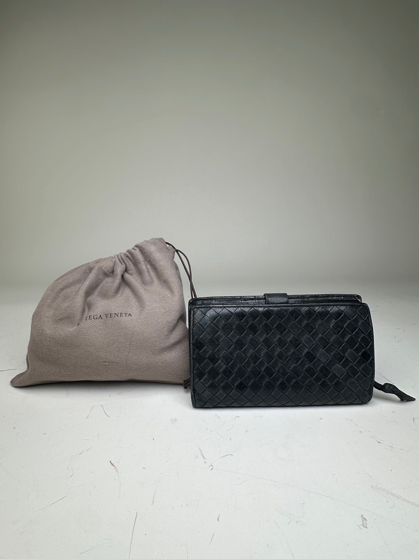 Vintage Bottega Veneta Intrecciato Woven Leather Wallet Black