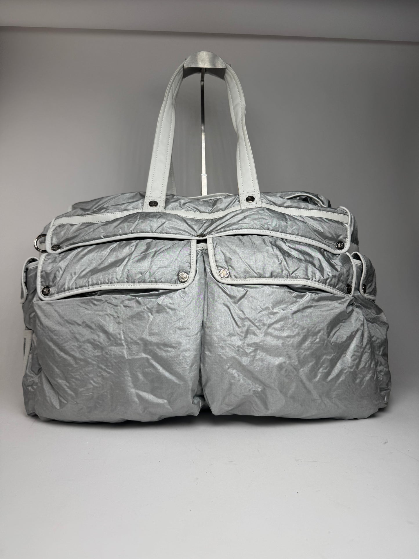 Vintage Celine Paris Puffer duffel bag silver white