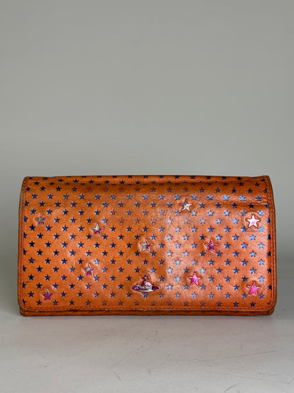 Vintage Vivienne Westwood Leather Wallet Orange Star Print