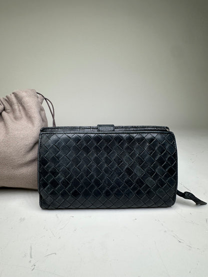 Vintage Bottega Veneta Intrecciato Woven Leather Wallet Black