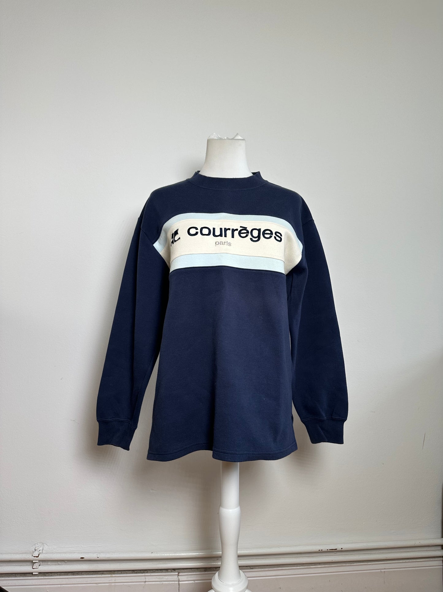 Vintage Courrèges Logo Sweatshirt Navy Cream Cotton Blend L