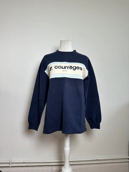 Vintage Courrèges Logo Sweatshirt Navy Cream Cotton Blend L
