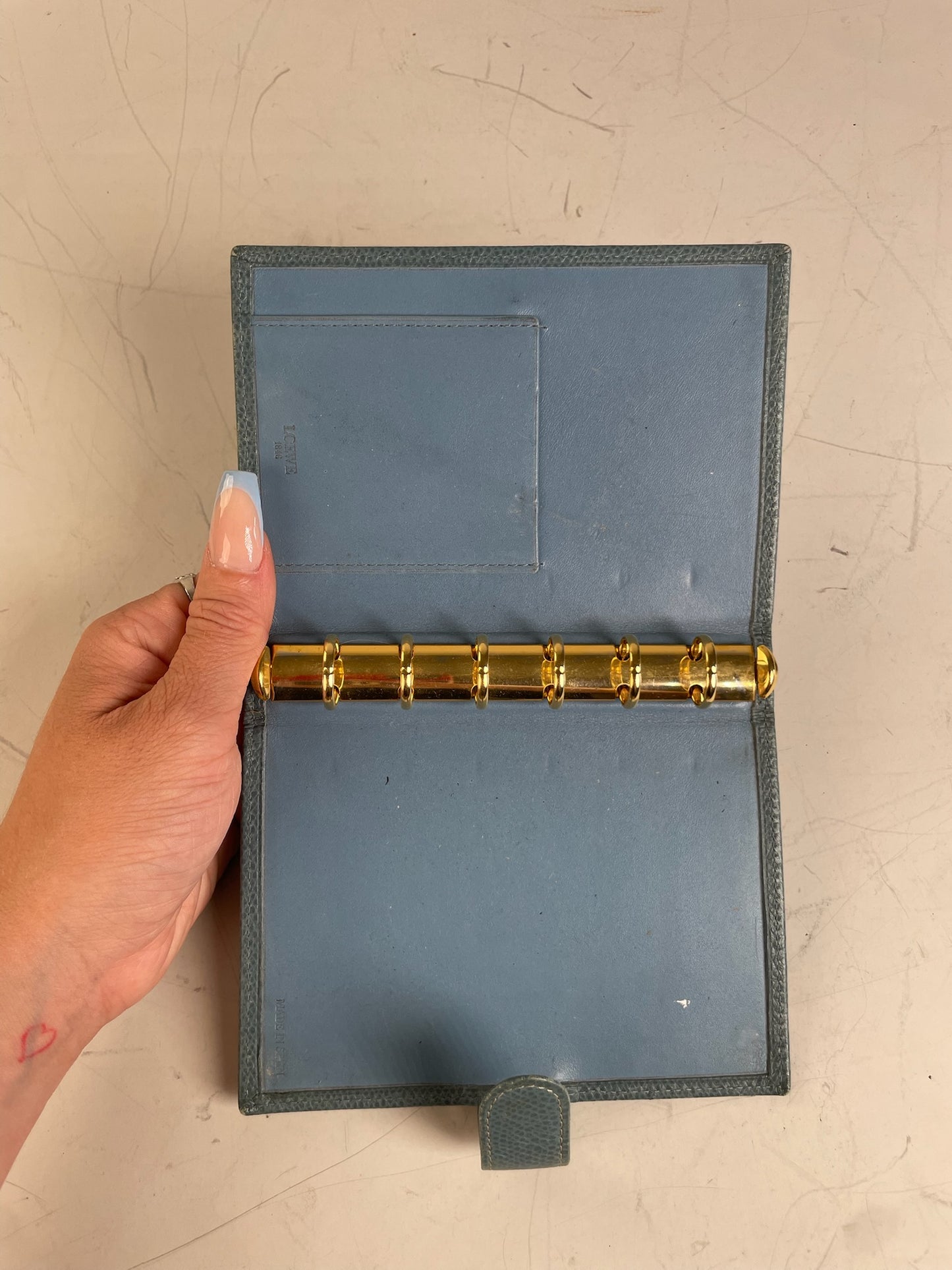 Vintage Loewe Leather Wallet Teal Gold Snap Early 2000s
