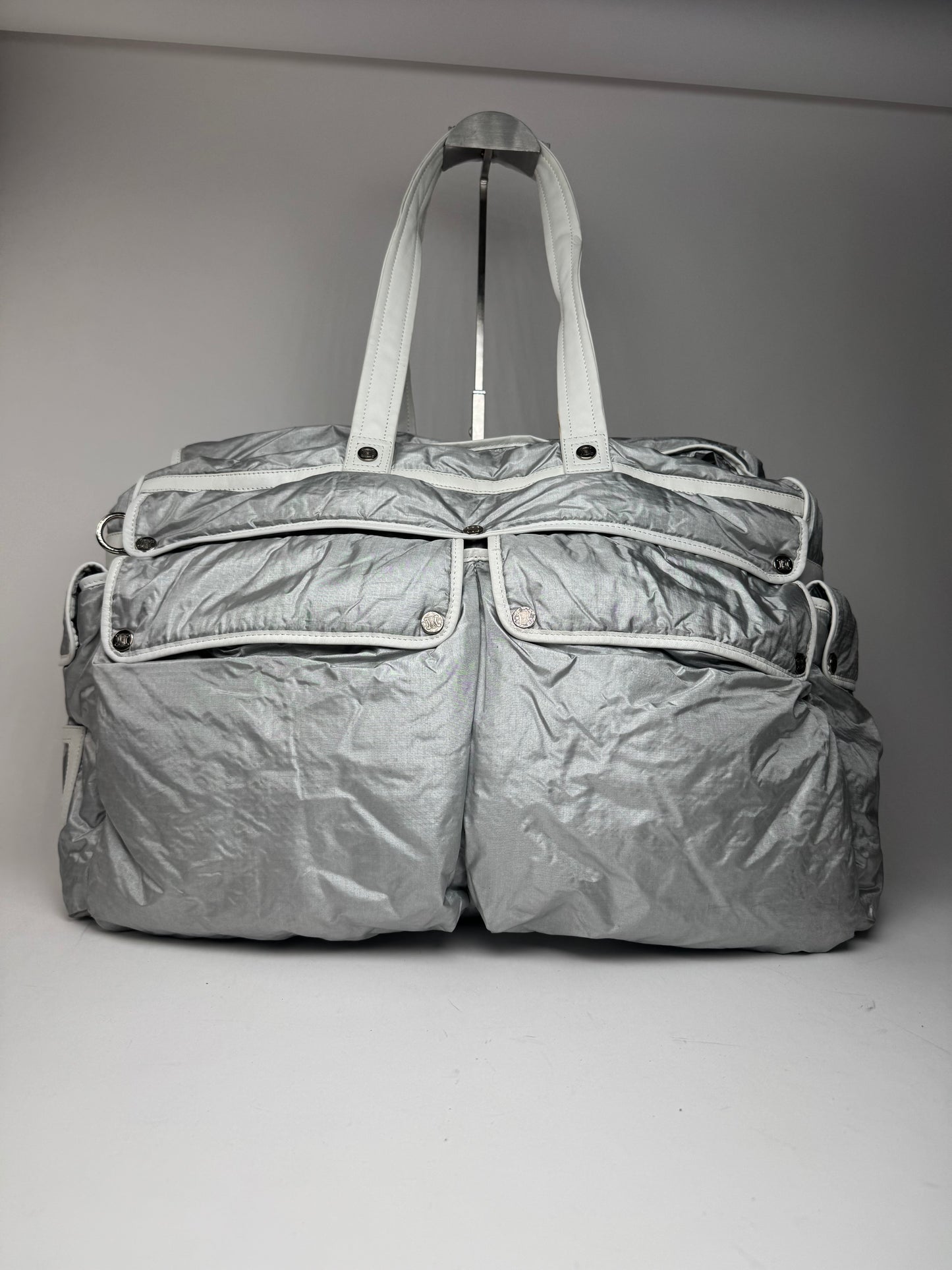 Vintage Celine Paris Puffer duffel bag silver white