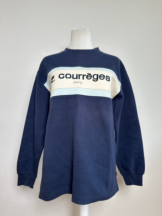 Vintage Courrèges Logo Sweatshirt Navy Cream Cotton Blend L