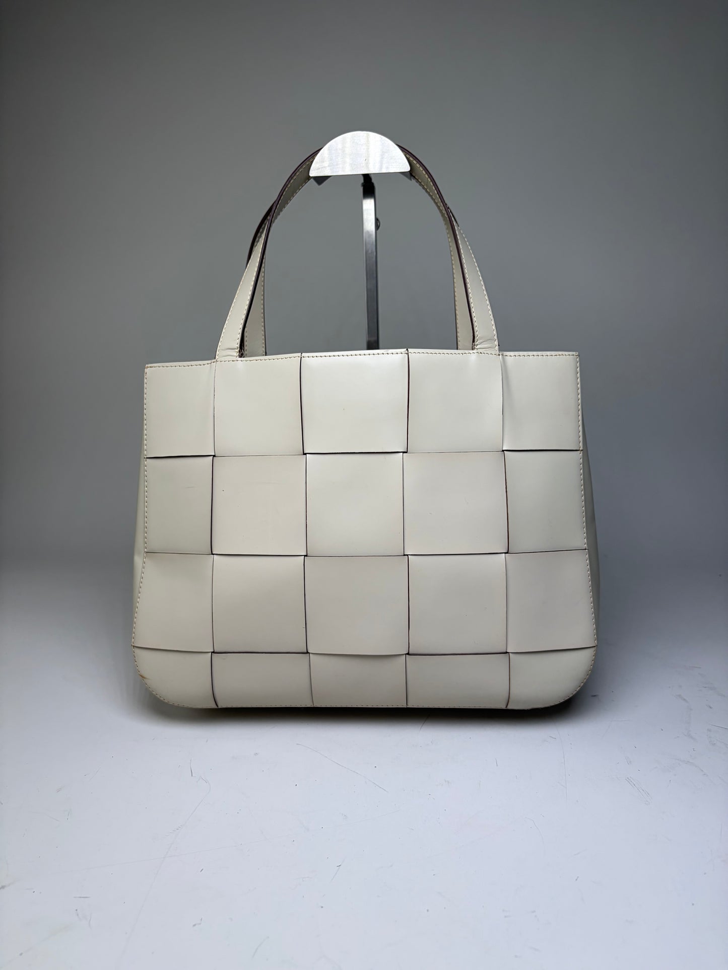 Vintage Issey Miyake Structured Leather Tote Cream