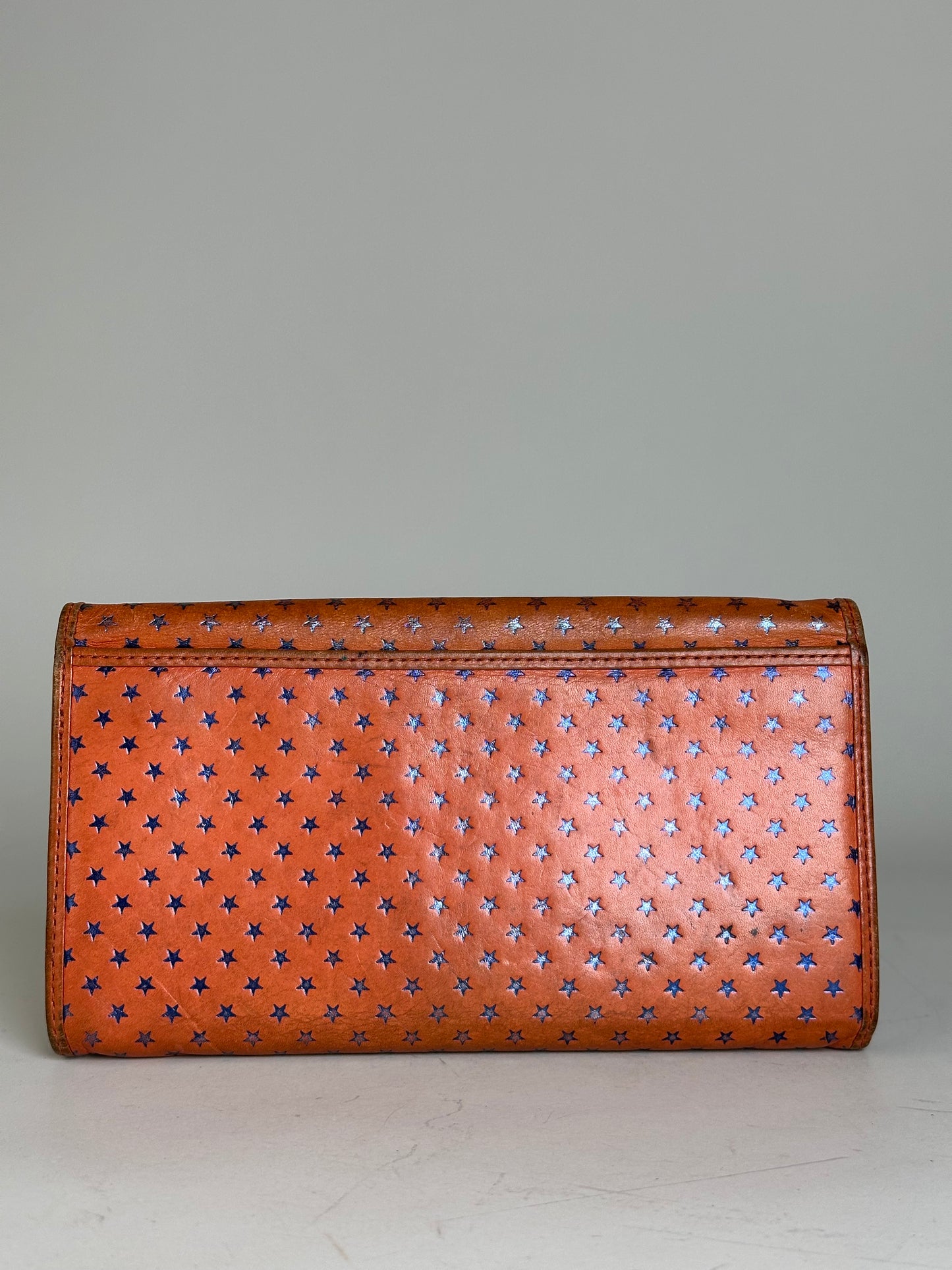 Vintage Vivienne Westwood Leather Wallet Orange Star Print