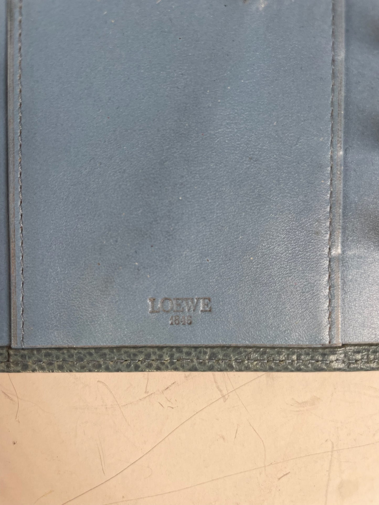 Vintage Loewe Leather Wallet Teal Gold Snap Early 2000s