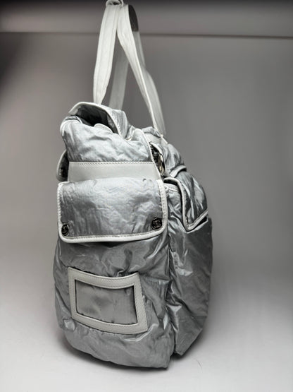 Vintage Celine Paris Puffer duffel bag silver white