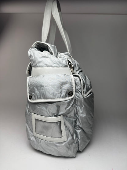 Vintage Celine Paris Puffer duffel bag silver white