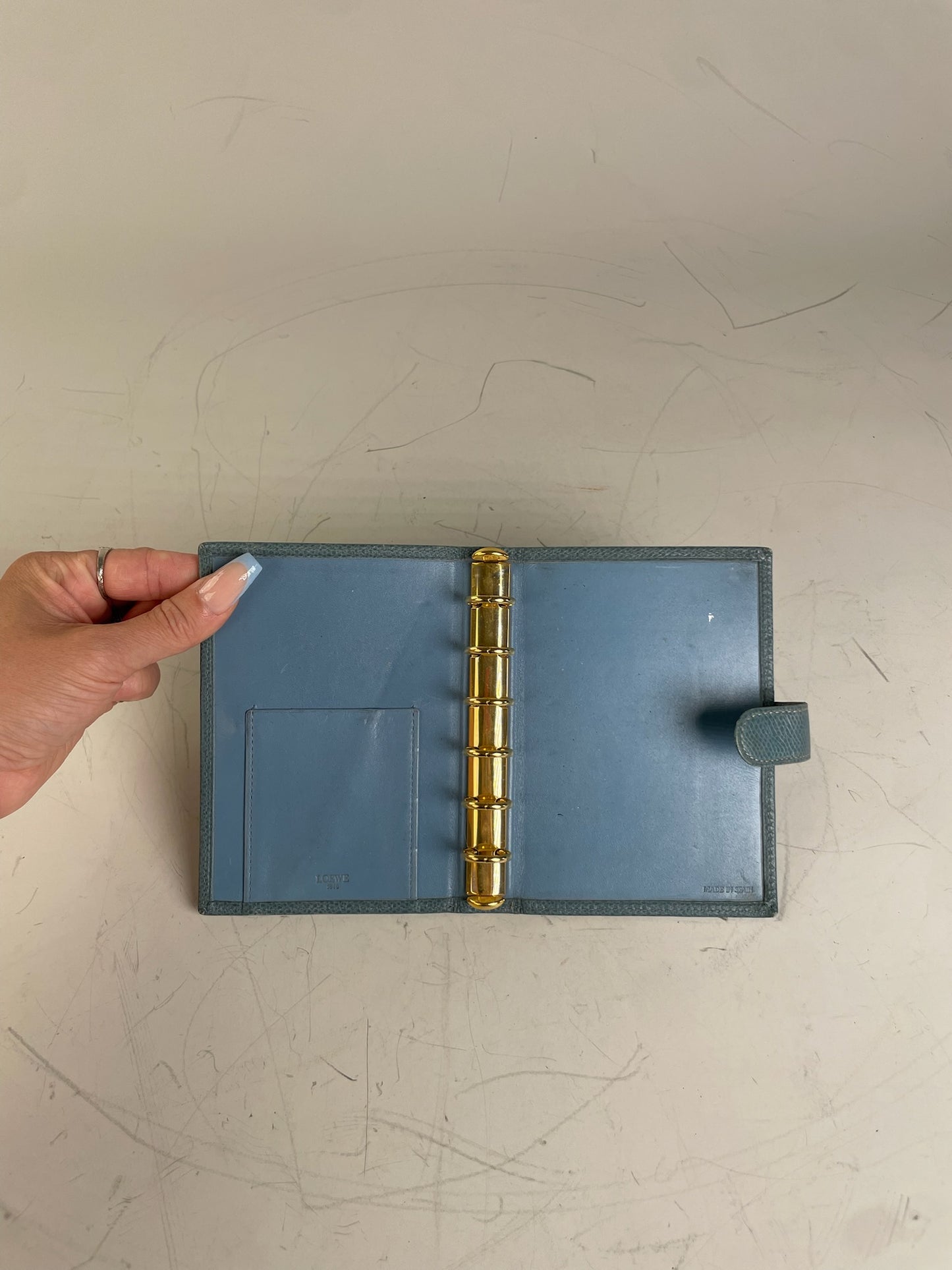 Vintage Loewe Leather Wallet Teal Gold Snap Early 2000s