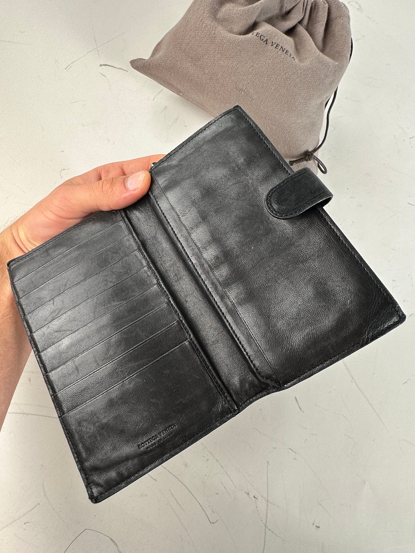 Vintage Bottega Veneta Intrecciato Woven Leather Wallet Black