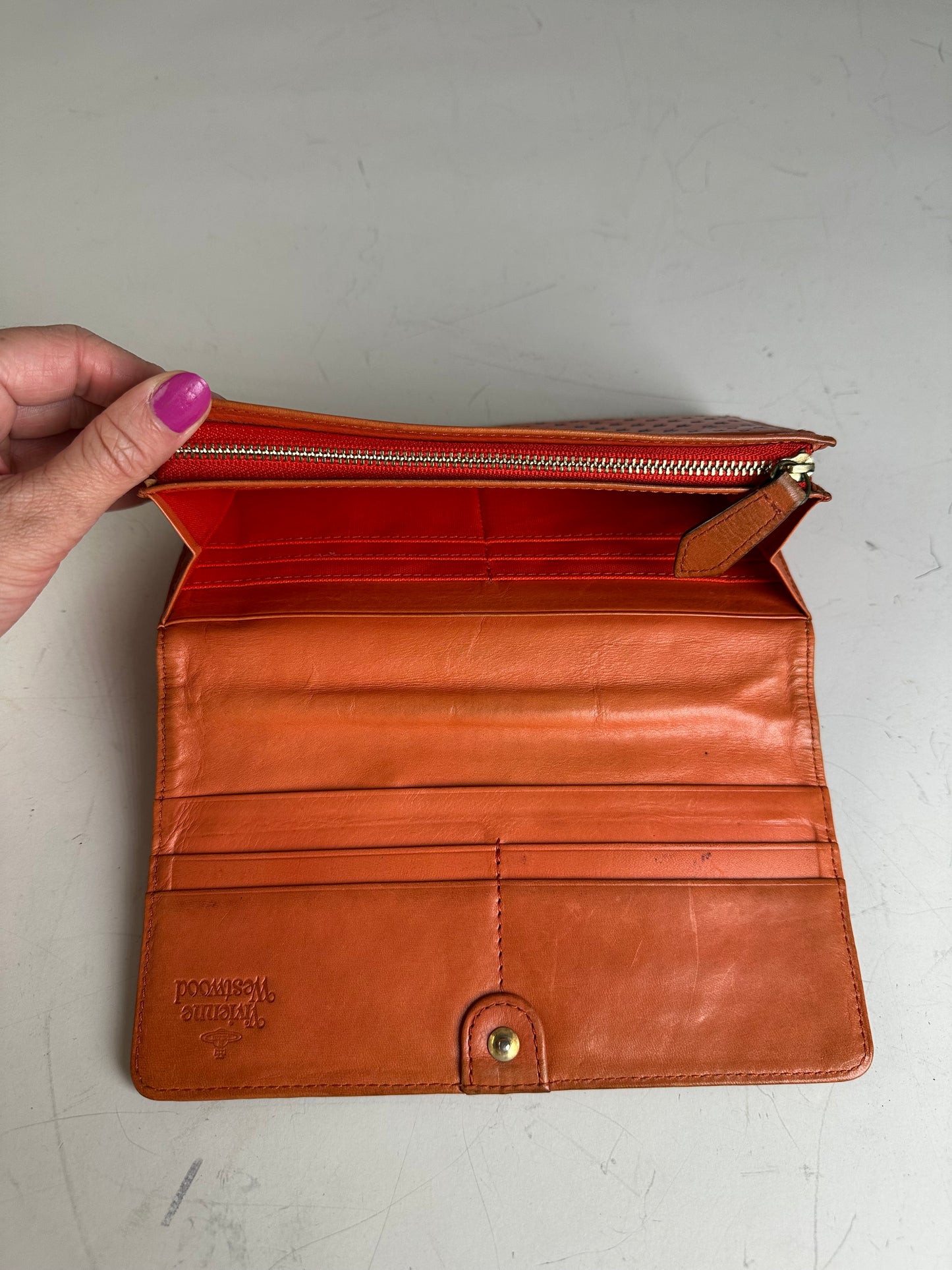 Vintage Vivienne Westwood Leather Wallet Orange Star Print