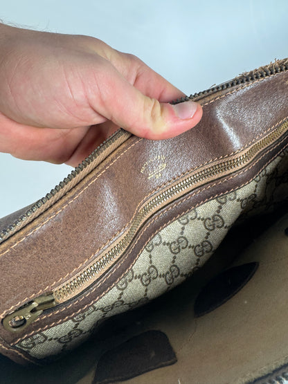 Vintage Gucci Monogram Leather Handbag Brown Grey