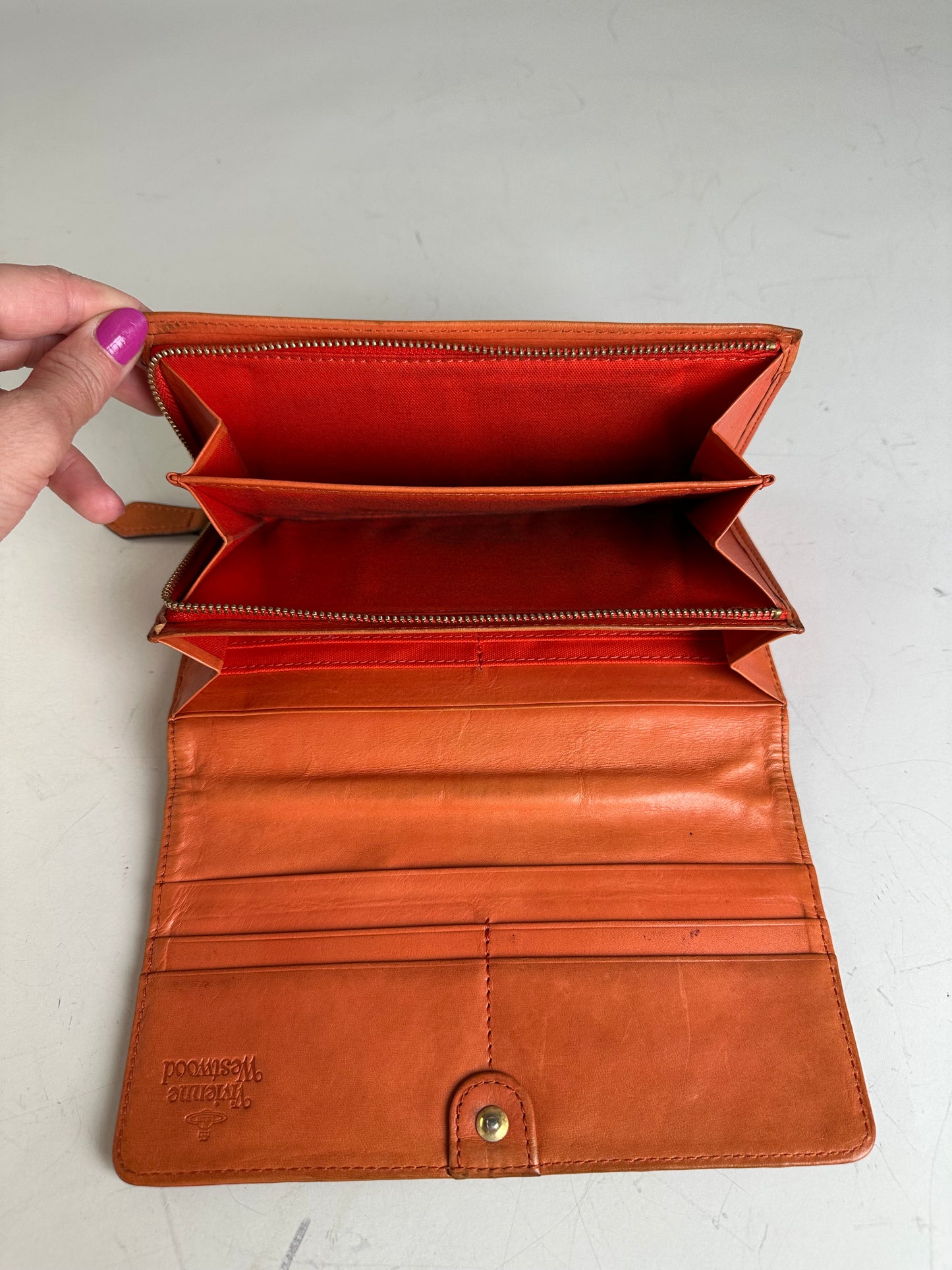 Vintage Vivienne Westwood Leather Wallet Orange Star Print