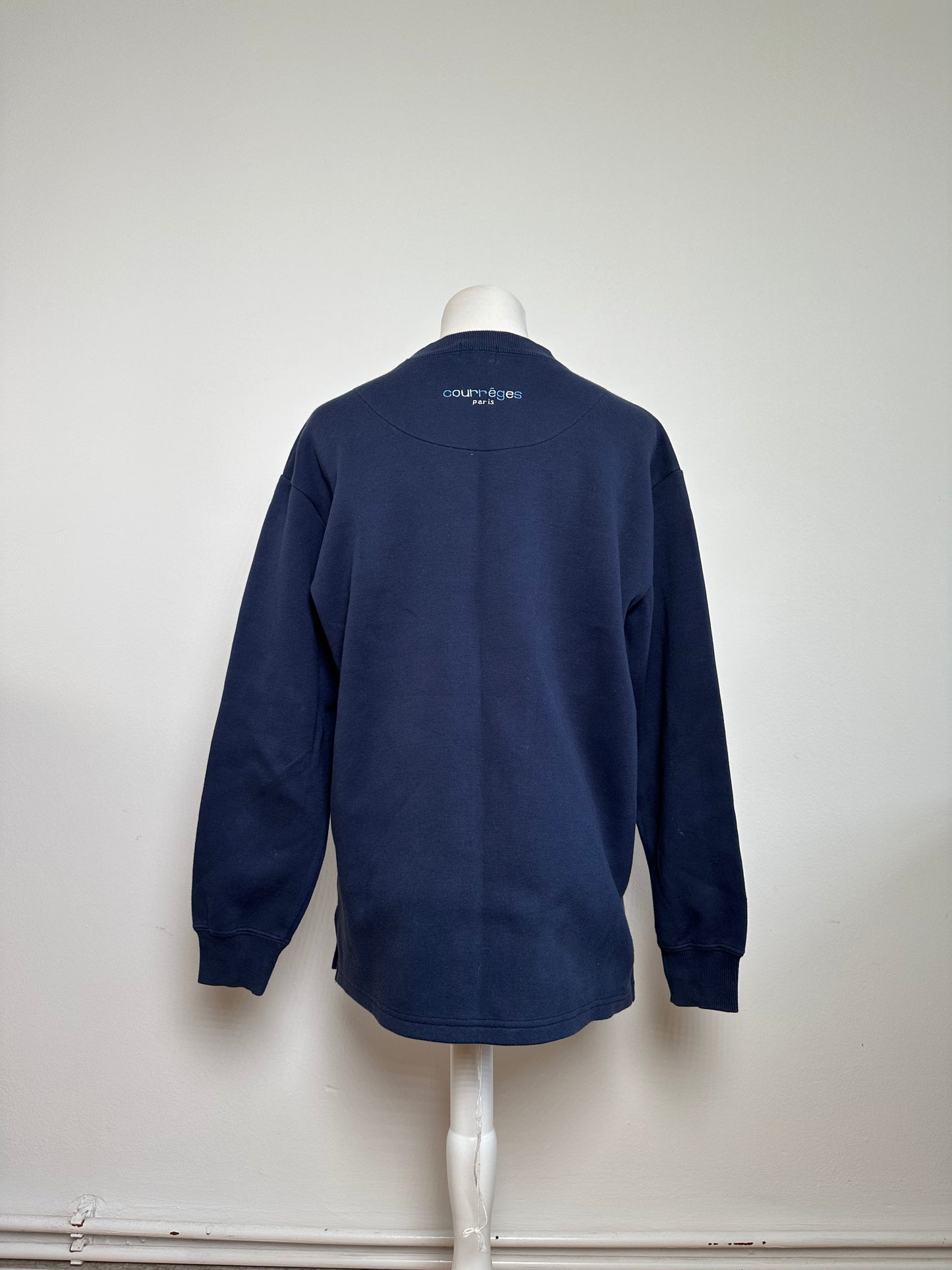 Vintage Courrèges Logo Sweatshirt Navy Cream Cotton Blend L