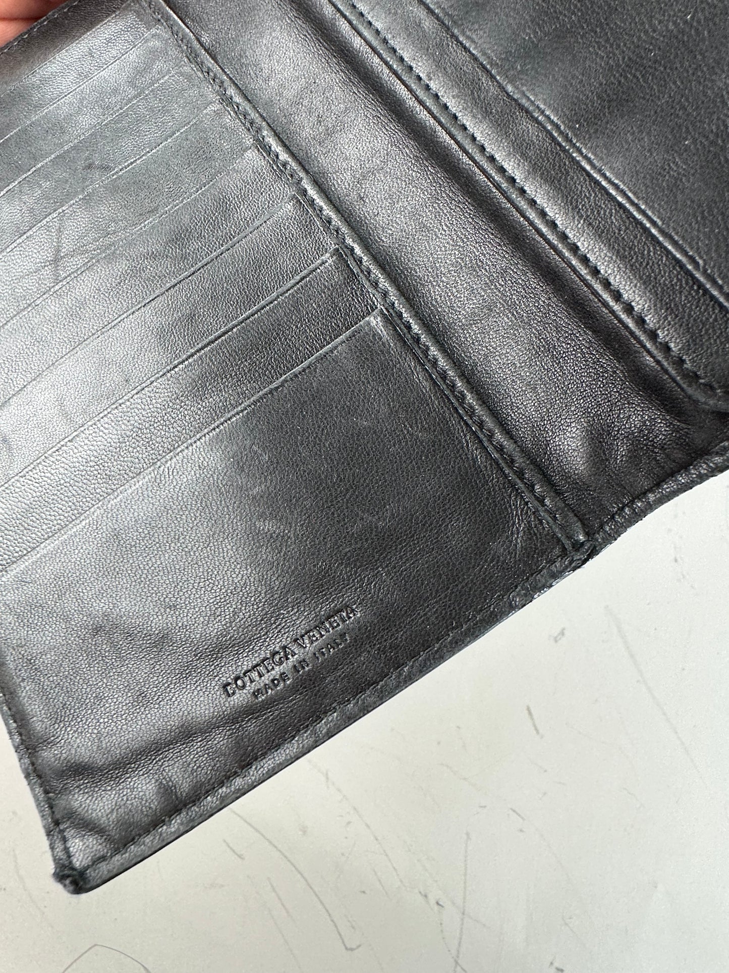 Vintage Bottega Veneta Intrecciato Woven Leather Wallet Black