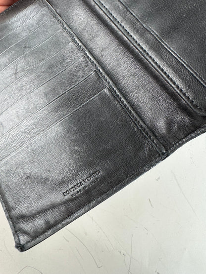 Vintage Bottega Veneta Intrecciato Woven Leather Wallet Black