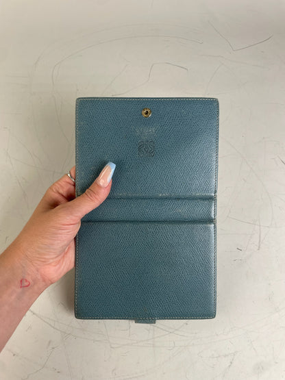 Vintage Loewe Leather Wallet Teal Gold Snap Early 2000s