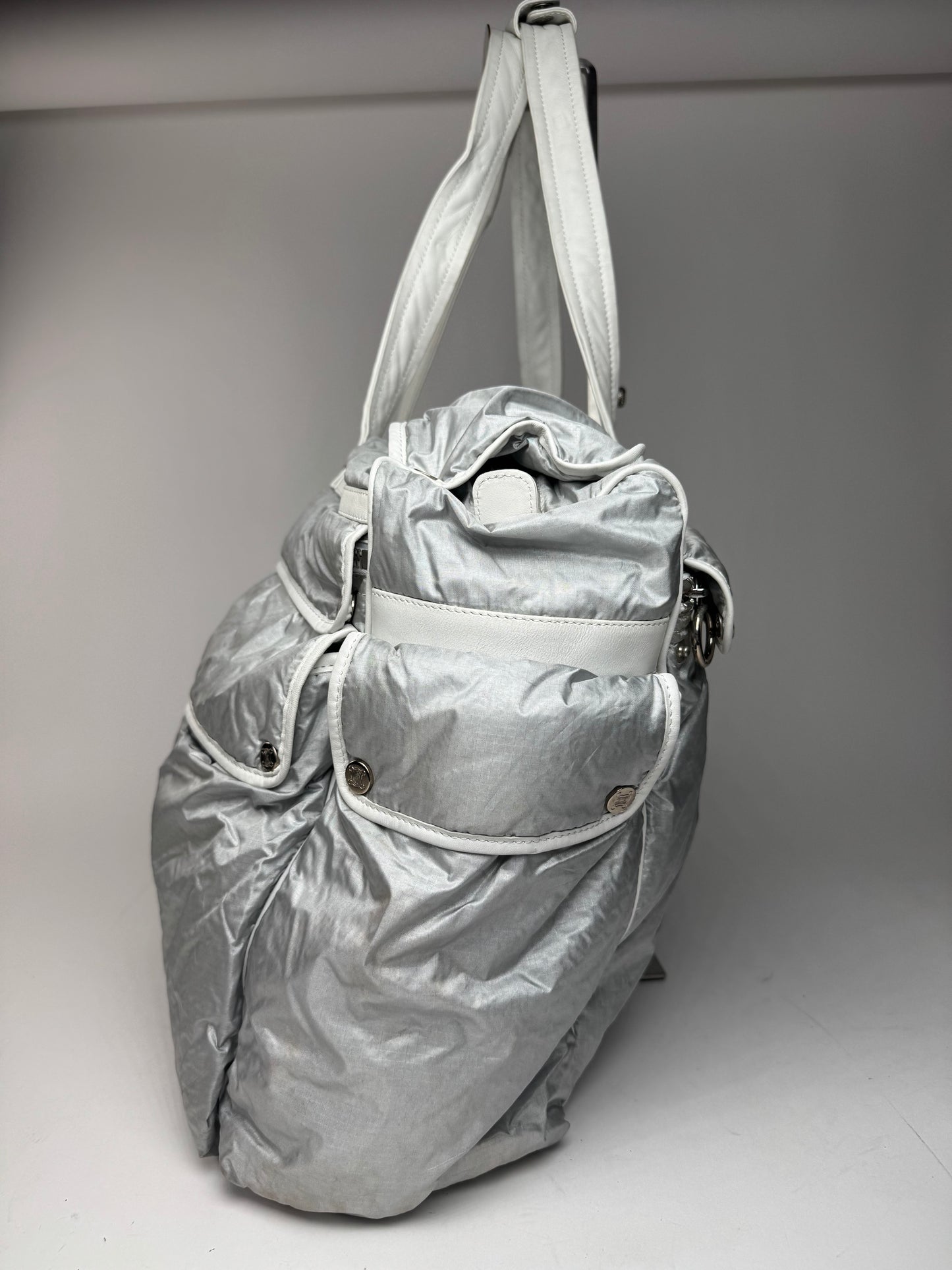 Vintage Celine Paris Puffer duffel bag silver white