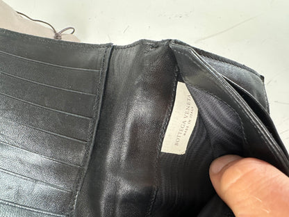 Vintage Bottega Veneta Intrecciato Woven Leather Wallet Black