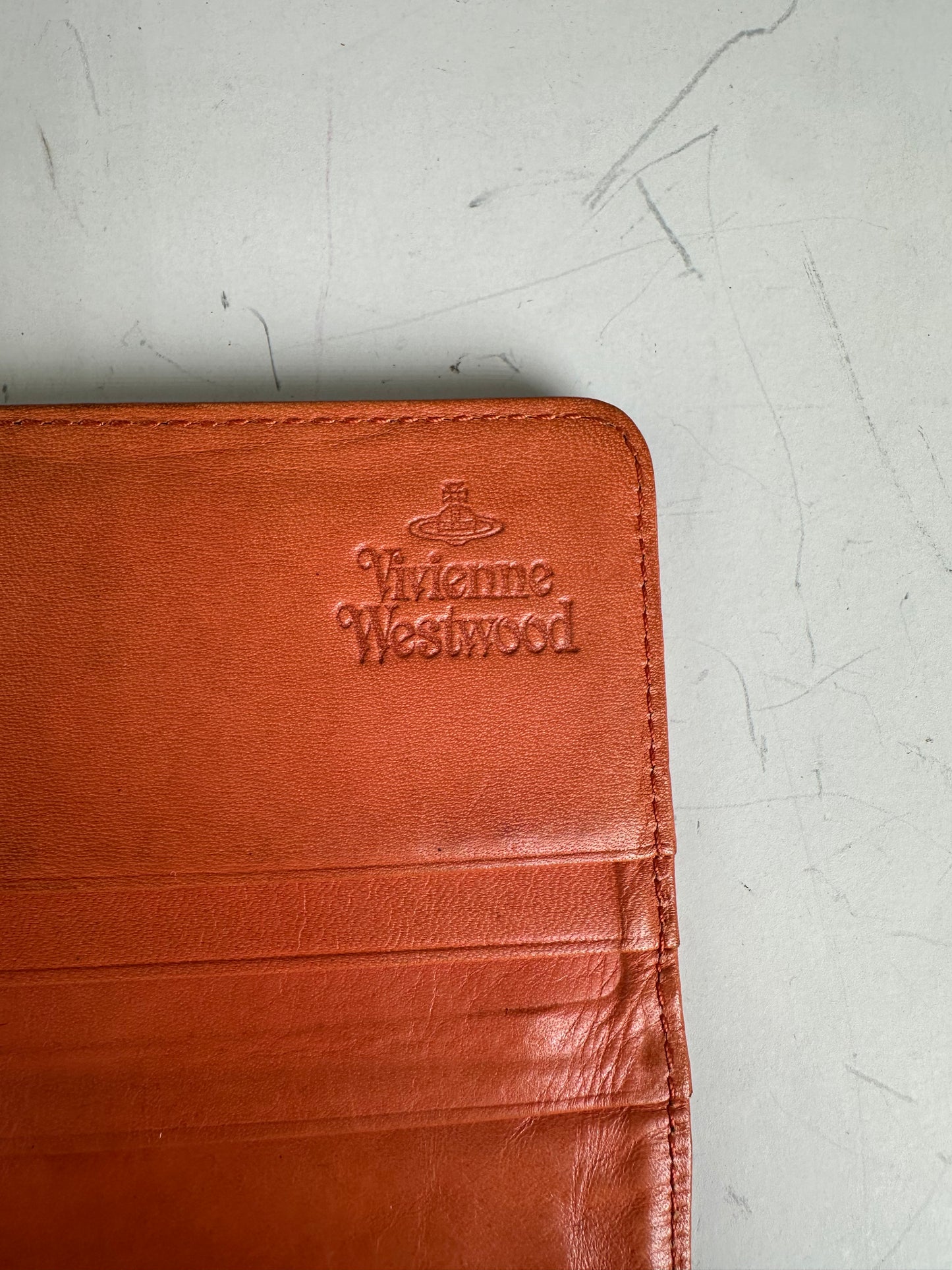 Vintage Vivienne Westwood Leather Wallet Orange Star Print