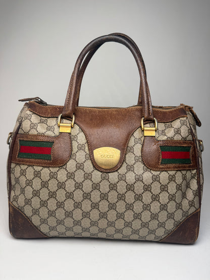 Vintage Gucci Monogram Leather Handbag Brown Grey