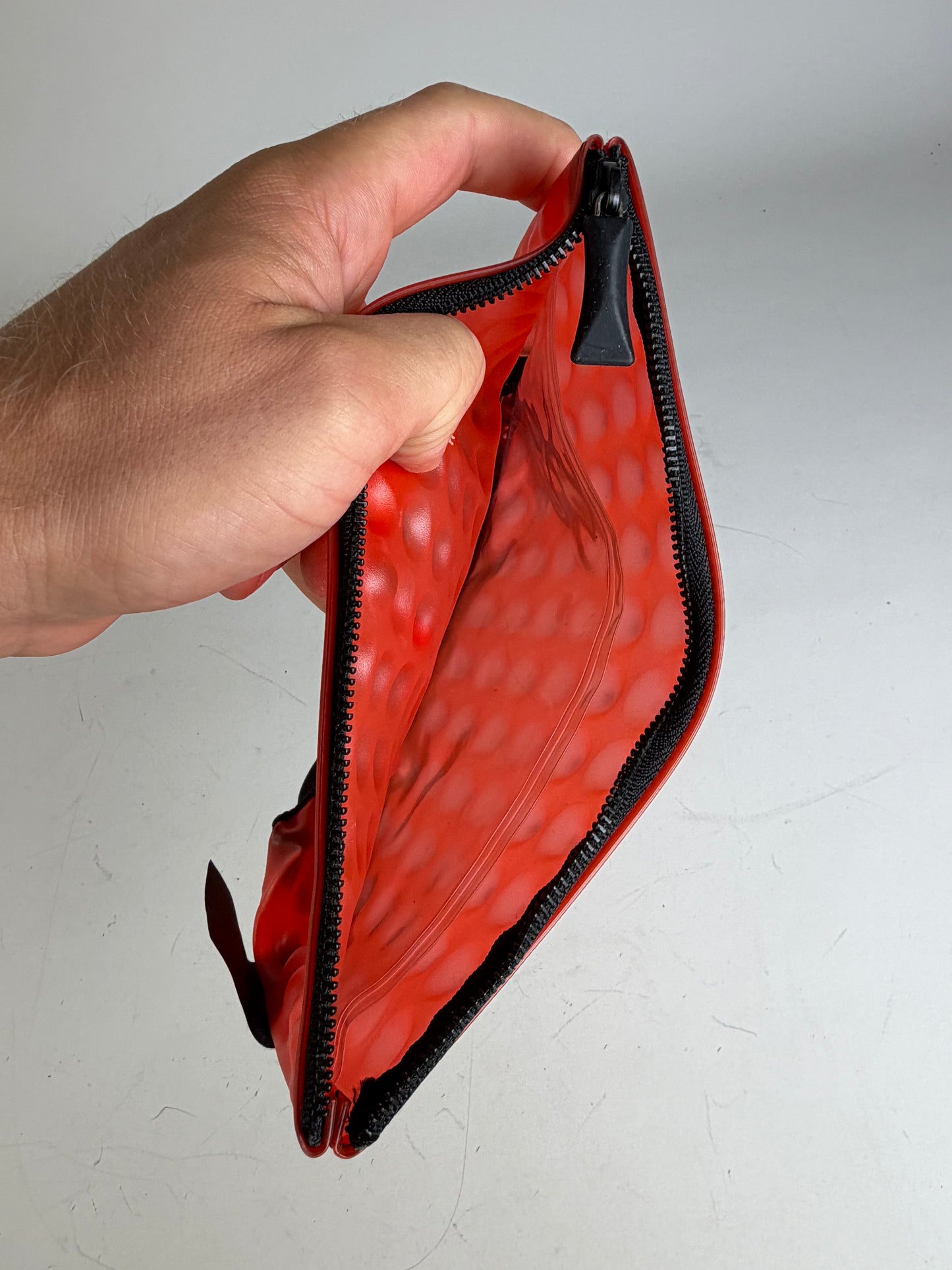 Vintage Issey Miyake Rubber Nylon Pouch Red Black Zip