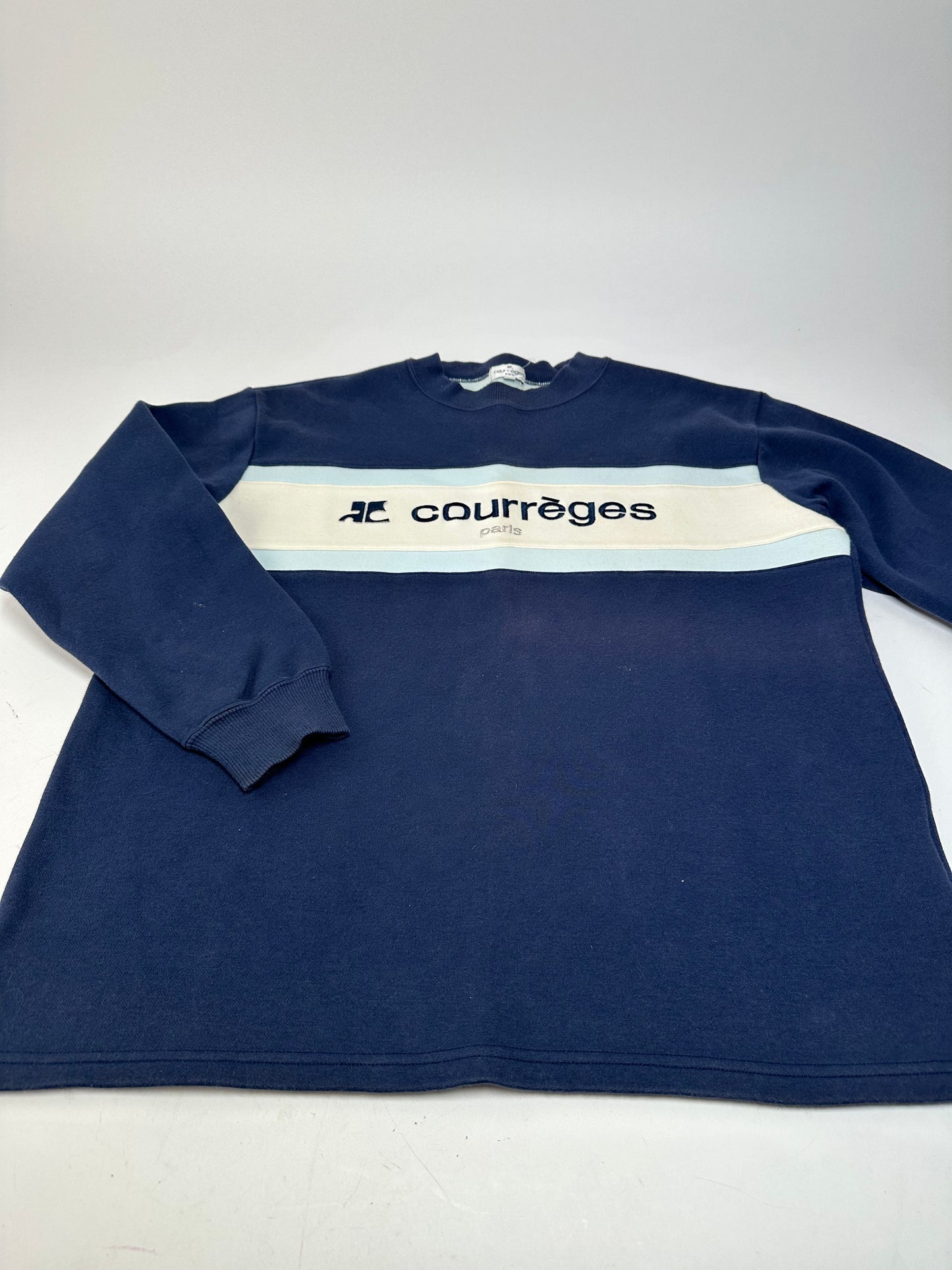 Vintage Courrèges Logo Sweatshirt Navy Cream Cotton Blend L