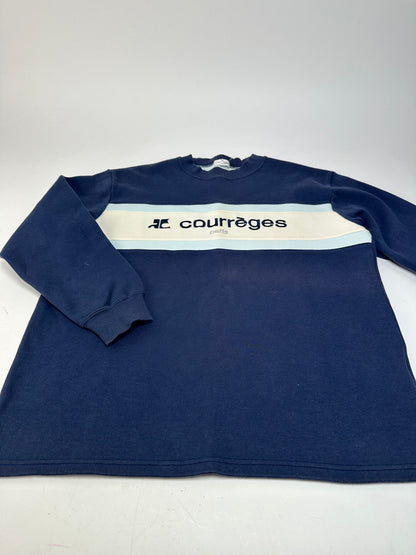 Vintage Courrèges Logo Sweatshirt Navy Cream Cotton Blend L