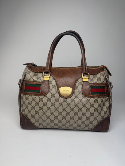 Vintage Gucci Monogram Leather Handbag Brown Grey
