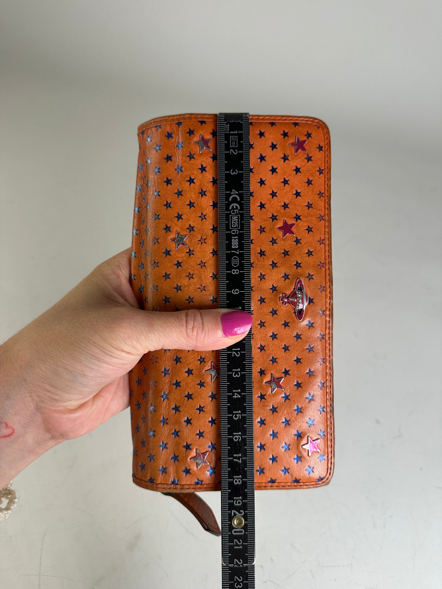 Vintage Vivienne Westwood Leather Wallet Orange Star Print