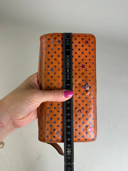 Vintage Vivienne Westwood Leather Wallet Orange Star Print