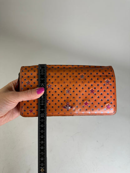 Vintage Vivienne Westwood Leather Wallet Orange Star Print