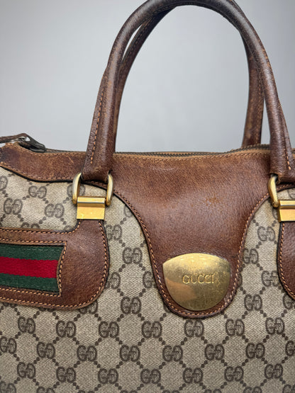 Vintage Gucci Monogram Leather Handbag Brown Grey