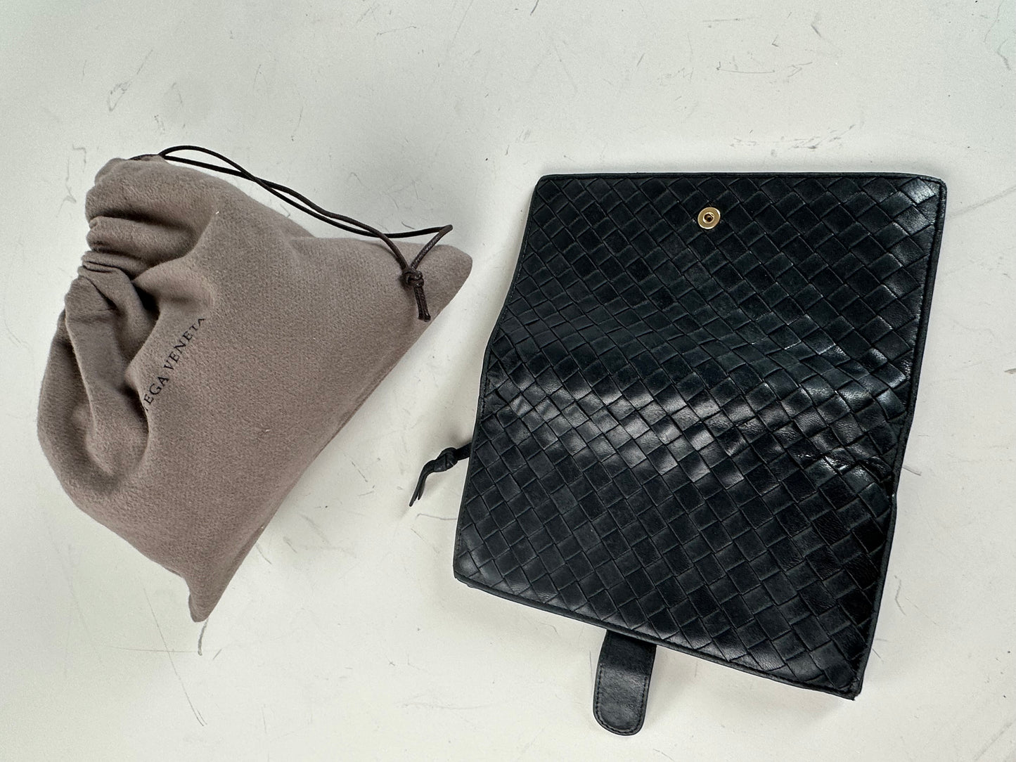 Vintage Bottega Veneta Intrecciato Woven Leather Wallet Black