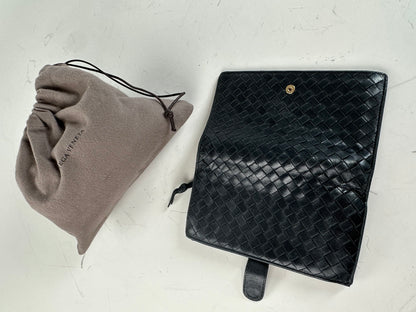 Vintage Bottega Veneta Intrecciato Woven Leather Wallet Black