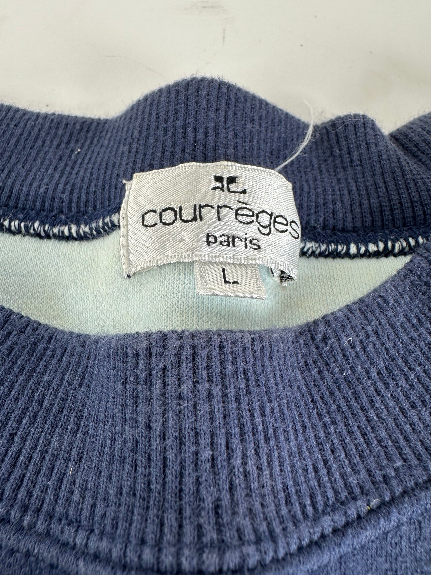 Vintage Courrèges Logo Sweatshirt Navy Cream Cotton Blend L