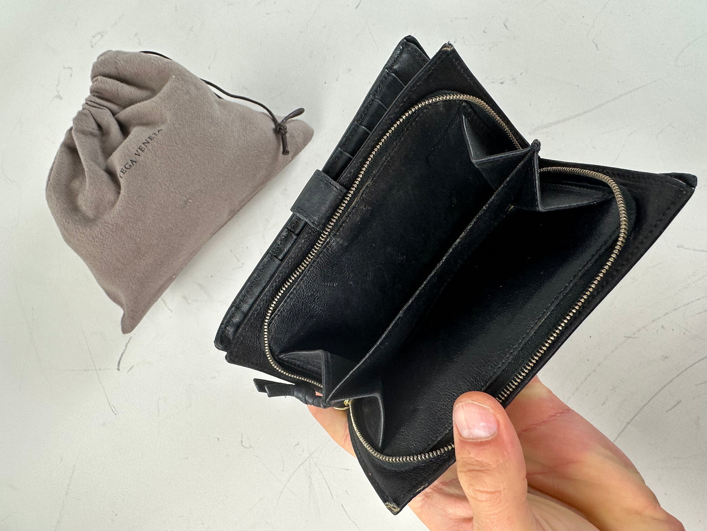 Vintage Bottega Veneta Intrecciato Woven Leather Wallet Black