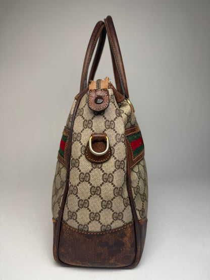 Vintage Gucci Monogram Leather Handbag Brown Grey