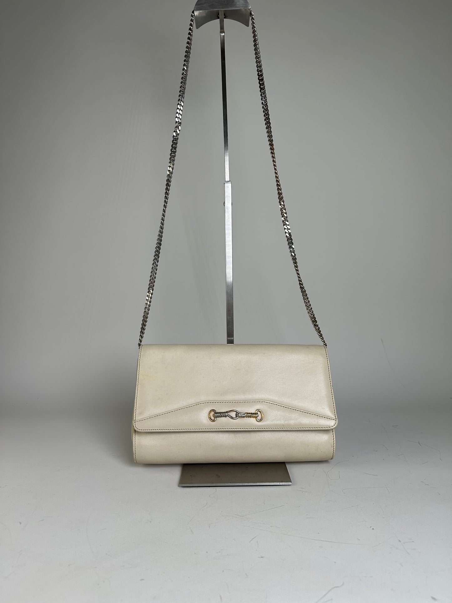 Vintage Celine Leather Shoulder Bag Cream Gold