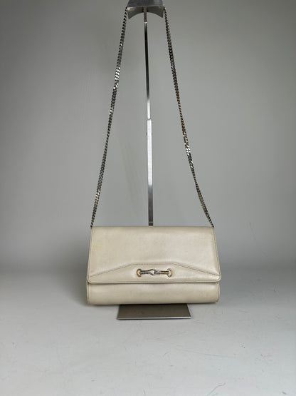 Vintage Celine Leather Shoulder Bag Cream Gold