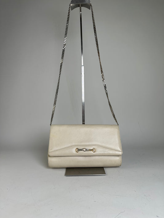 Vintage Celine Leather Shoulder Bag Cream Gold