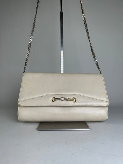Vintage Celine Leather Shoulder Bag Cream Gold