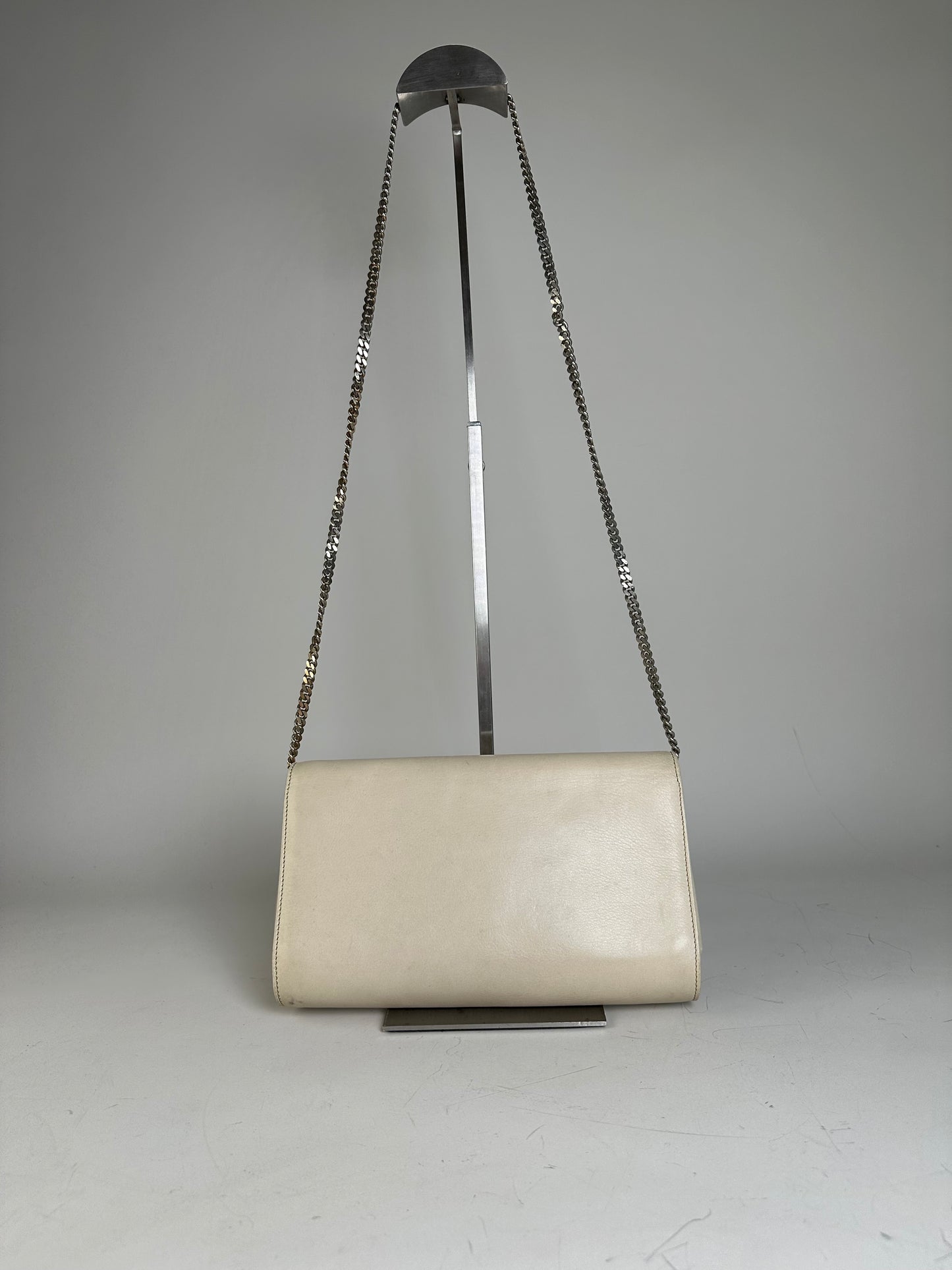 Vintage Celine Leather Shoulder Bag Cream Gold