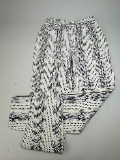 Vintage Fendi Printed Cotton Trousers White Navy XS